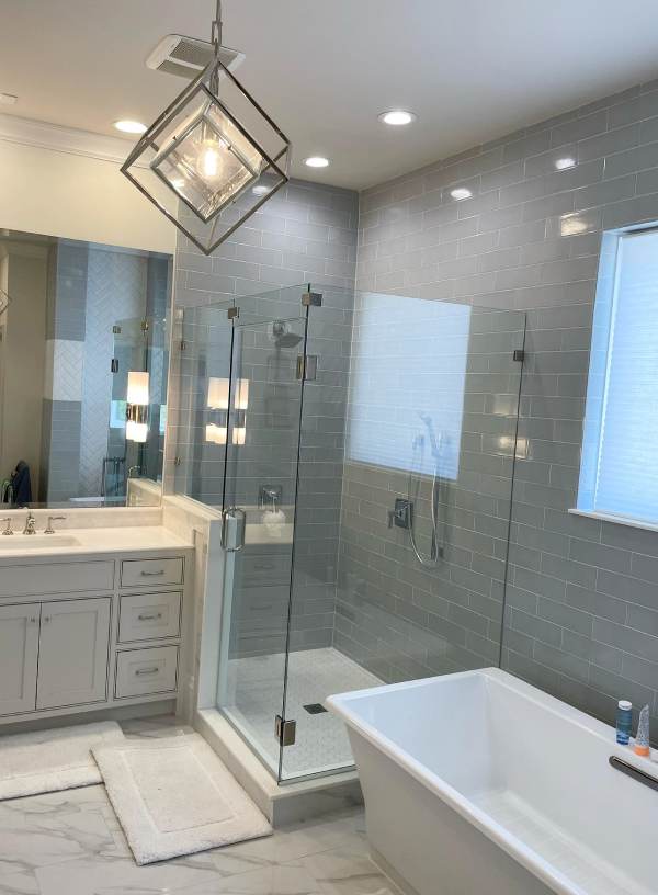 Bathroom Remodel with glass enclosed shower in University Park, TX